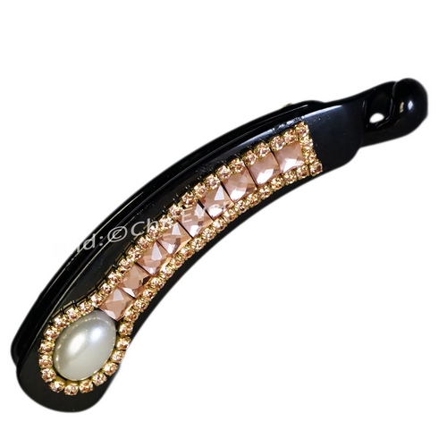 Haarspange Bananenspange Strass & Acryl Haarschmuck lachsrosa gold schwarz 7533g - zum Schließen ins Bild klicken